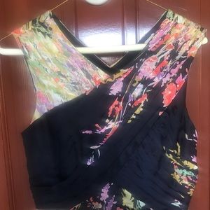 Navy blue floral silk Carlos Miele ball gown